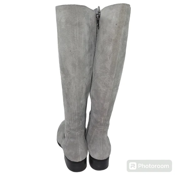 H By Halston Naomi Gray Suede Leather Knee High Heeled Boots in 8.5M - Picture 2 of 5